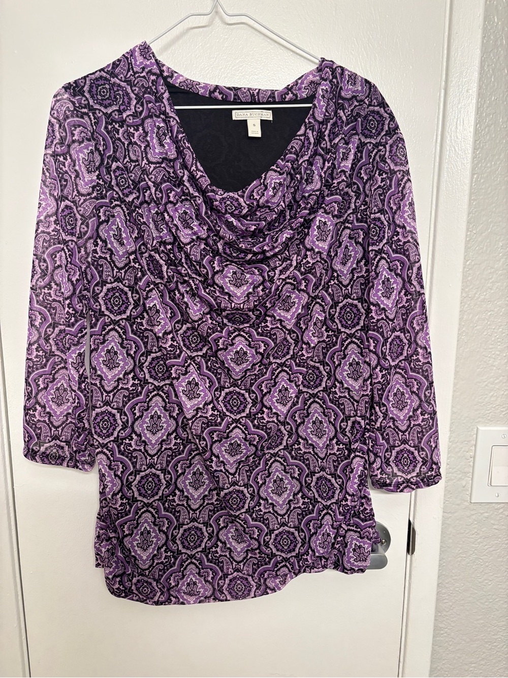 Dana Bachman Purple Patterned Cowl Neck Top